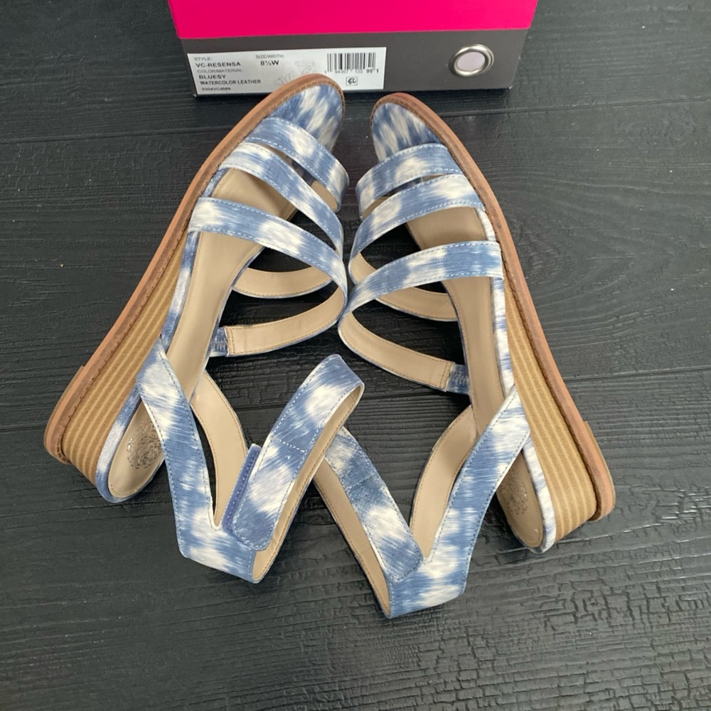 Vince Camuto Leather Demi-Wedge Sandals Resensa Bluesy Watercolor Size‎ 8.5 wide